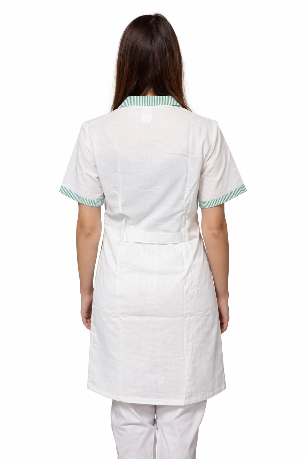 CAMICE PROFESSIONALE LUNGO DONNA MEZZA MANICA BIANCO CON RIGO ROSSO/VERDE