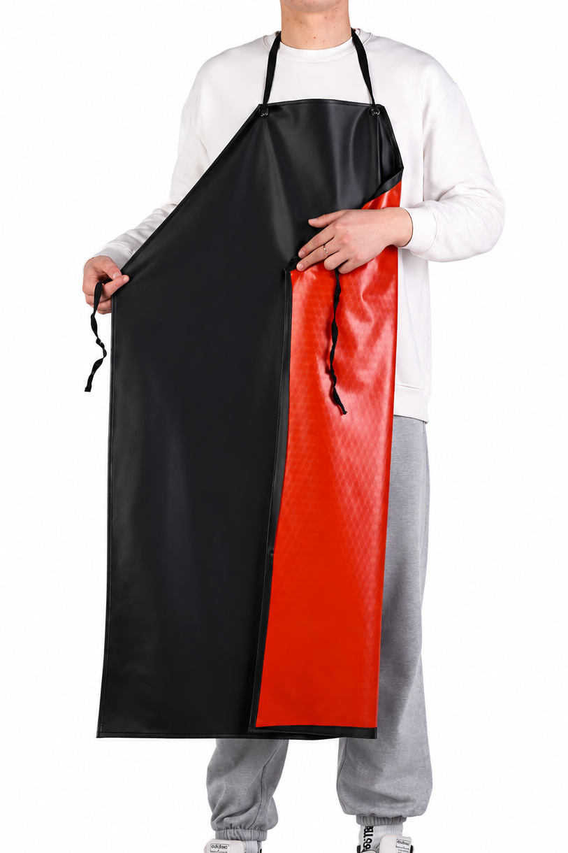 GREMBIULE DA LAVORO IN GOMMA PVC IMPERMEABILE NERO/BIANCO