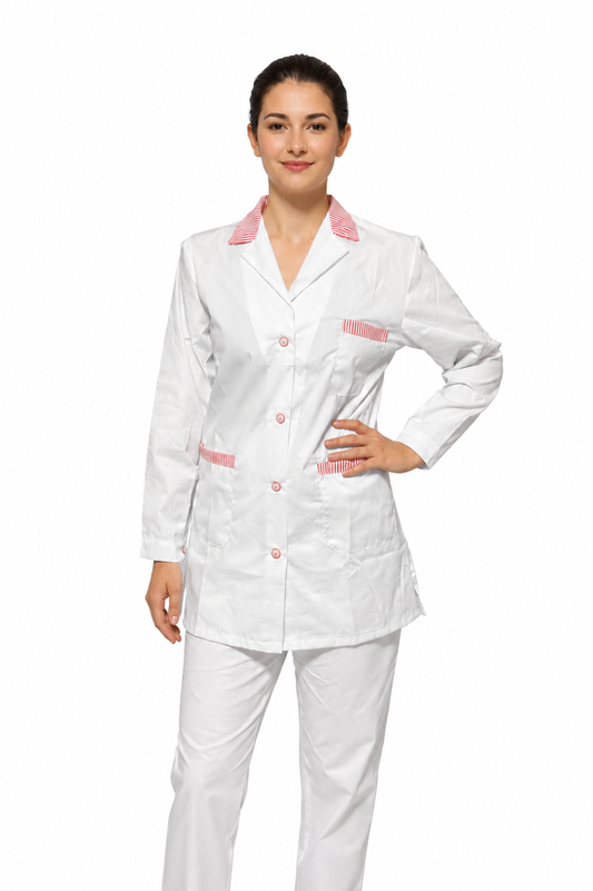 CAMICE PROFESSIONALE CORTO DONNA BIANCO DETTAGLI ROSSI/VERDI