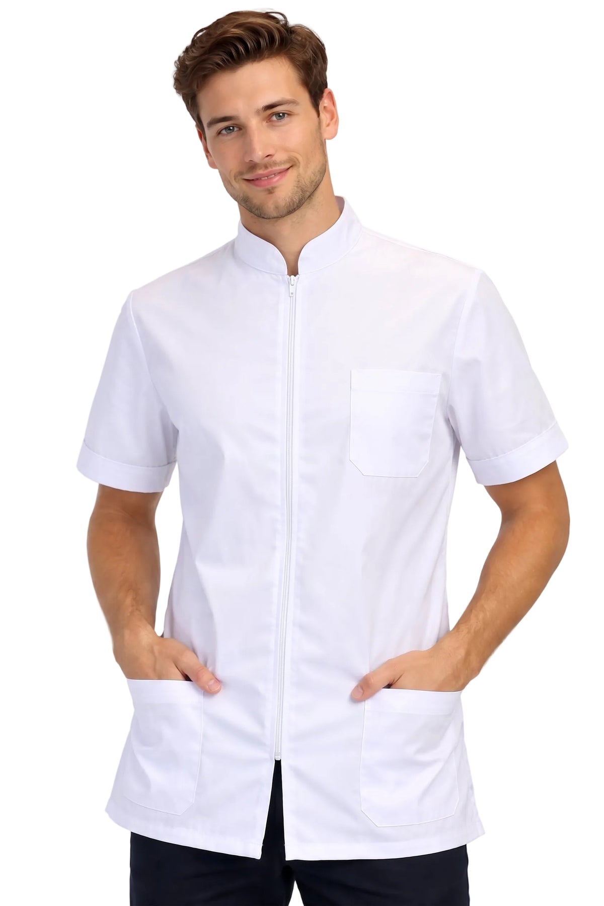 CASACCA ZIP UNISEX MEZZA MANICA COLLO COREANO BIANCO/NERO