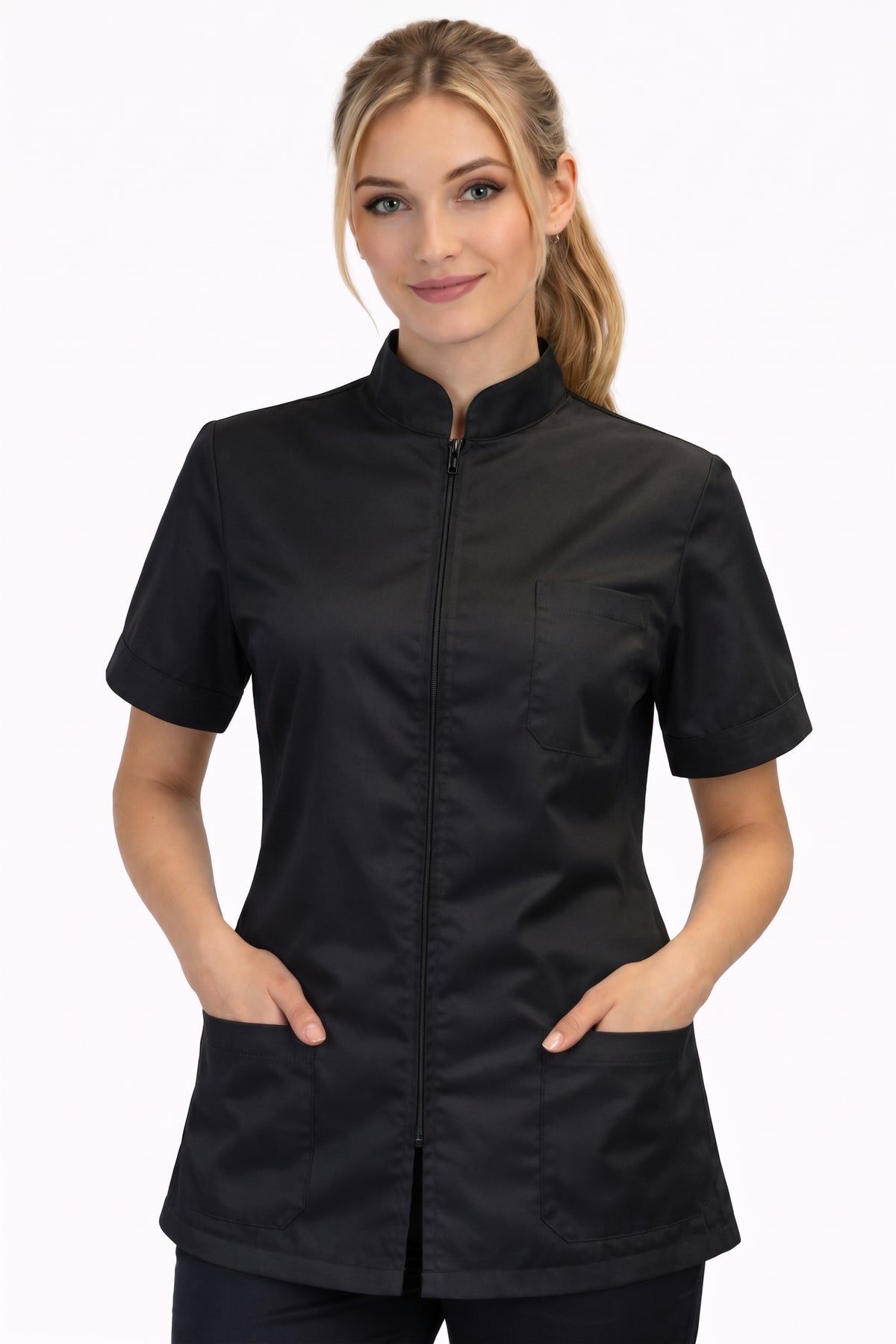 CASACCA ZIP UNISEX MEZZA MANICA COLLO COREANO BIANCO/NERO