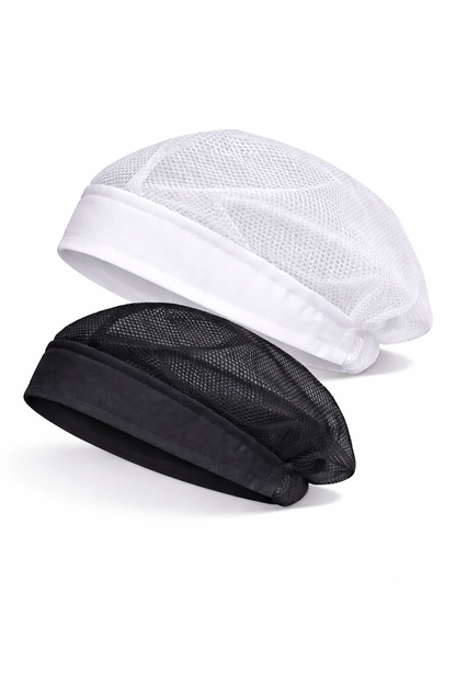 CUFFIA DA LAVORO DONNA CON RETE BIANCO/NERO COTONE