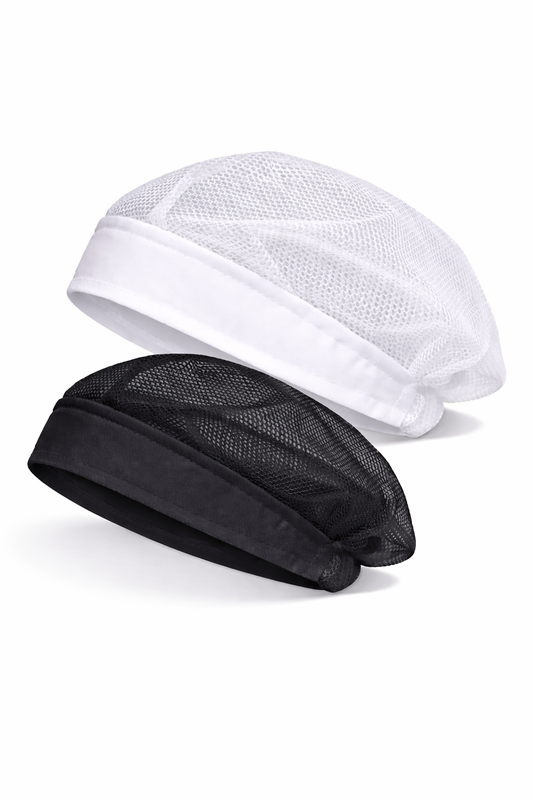 CUFFIA DA LAVORO DONNA CON RETE BIANCO/NERO COTONE