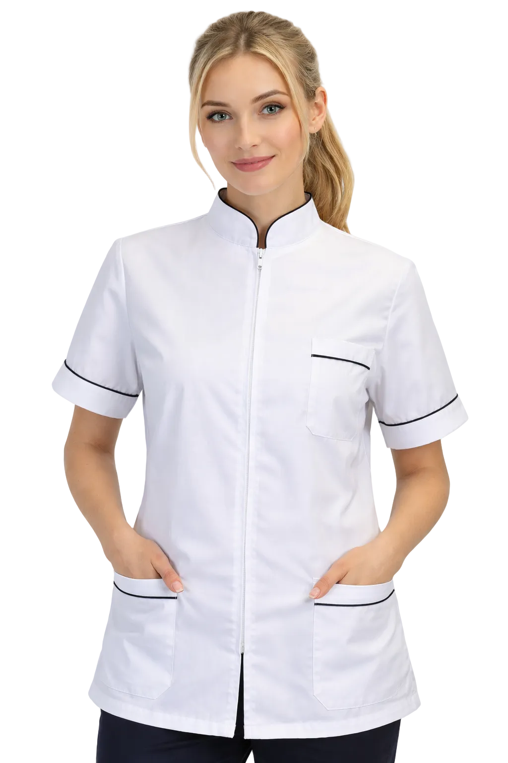 CASACCA ZIP MEZZA MANICA COLLO COREANO BIANCO/NERO UNISEX