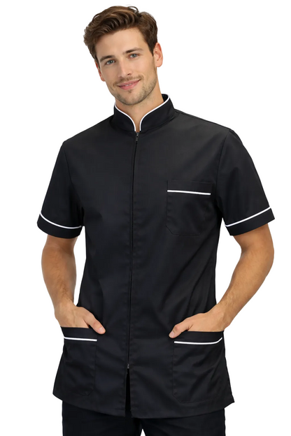 CASACCA ZIP MEZZA MANICA COLLO COREANO BIANCO/NERO UNISEX