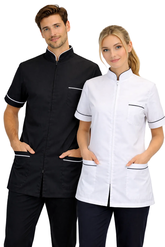 CASACCA ZIP MEZZA MANICA COLLO COREANO BIANCO/NERO UNISEX