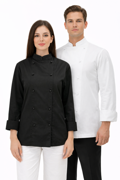 GIACCA CUOCO CUCINA MODELLO CLASSICO UNISEX BIANCO E NERO