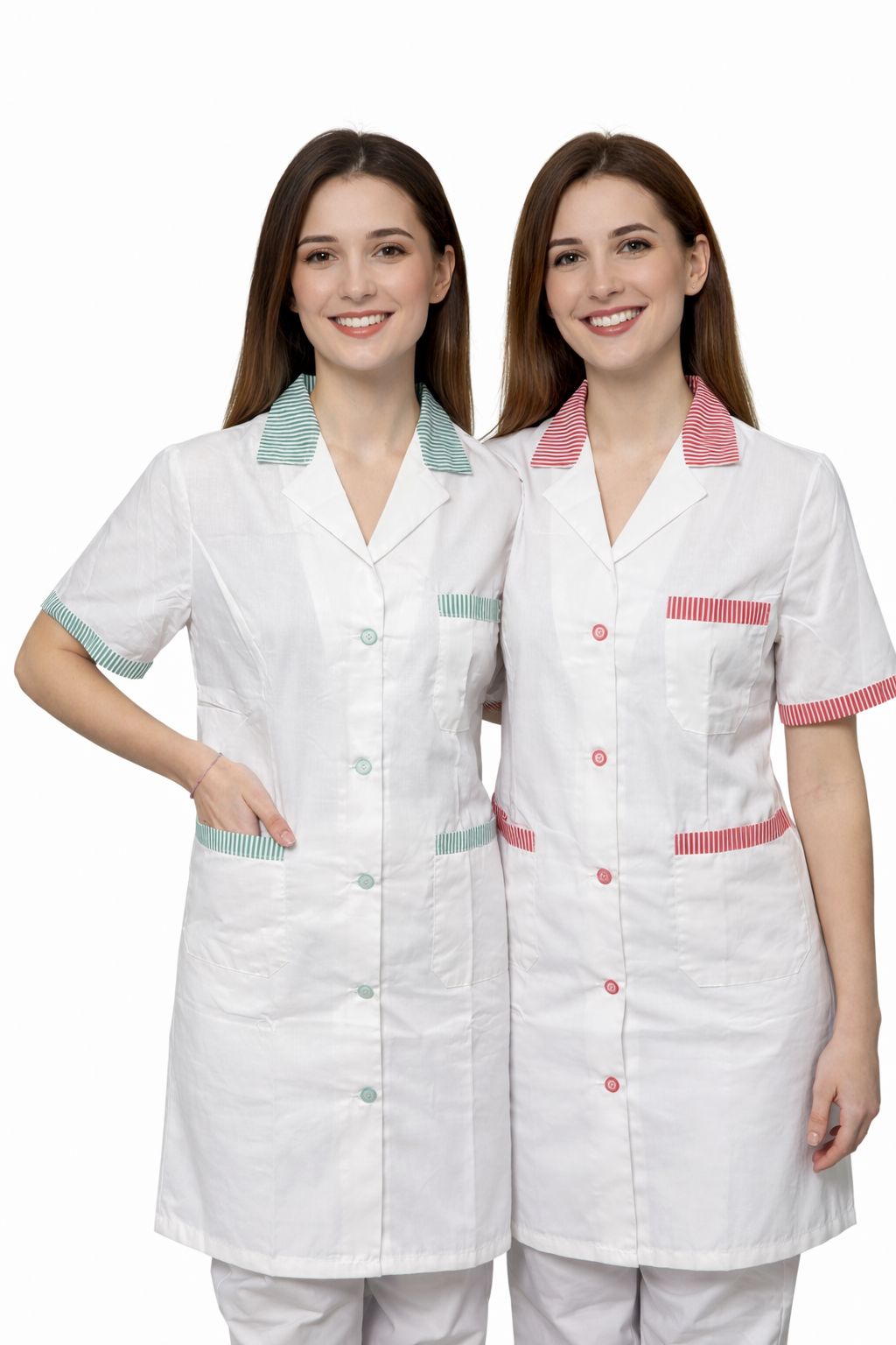 CAMICE PROFESSIONALE LUNGO DONNA MEZZA MANICA BIANCO CON RIGO ROSSO/VERDE