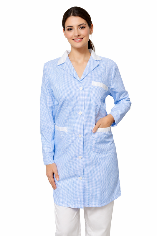 CAMICE LUNGO DONNA MANICA LUNGA QUADRETTI ROSA/AZZURO