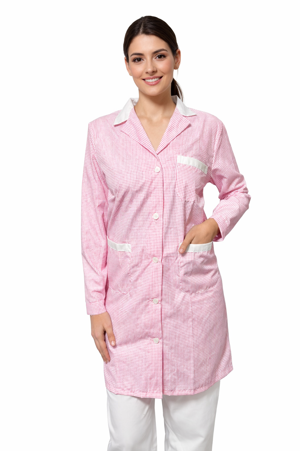 CAMICE LUNGO DONNA MANICA LUNGA QUADRETTI ROSA/AZZURO
