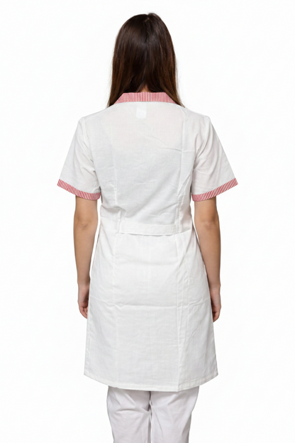 CAMICE PROFESSIONALE LUNGO DONNA MEZZA MANICA BIANCO CON RIGO ROSSO/VERDE