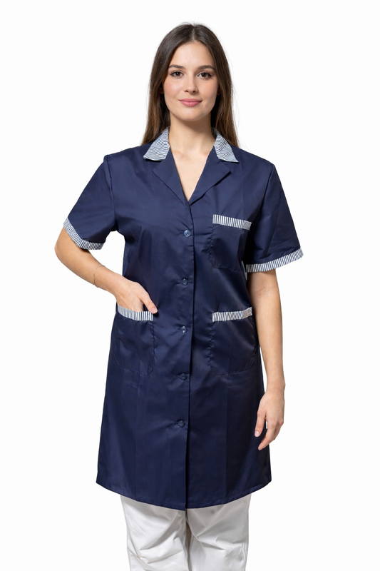 CAMICE DA LAVORO LUNGO DONNA MEZZA MANICA BLU NAVY CON PROFILI RIGO