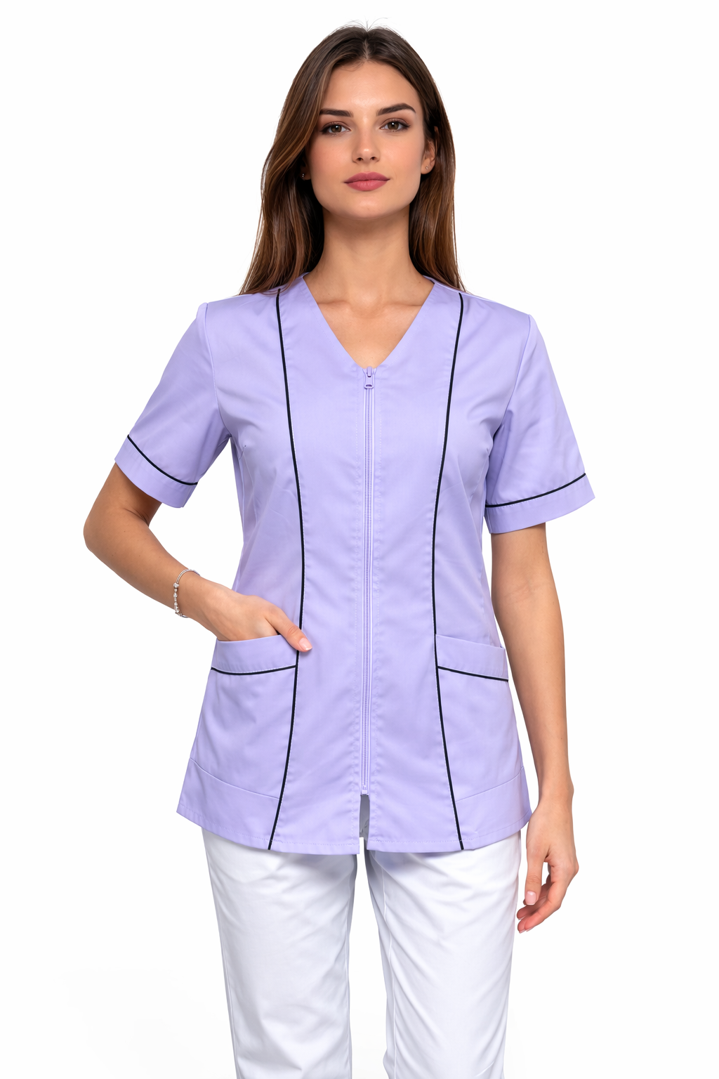 CASACCA DONNA ZIP MEZZA MANICA LILLA/FUCSIA RIGO NERO