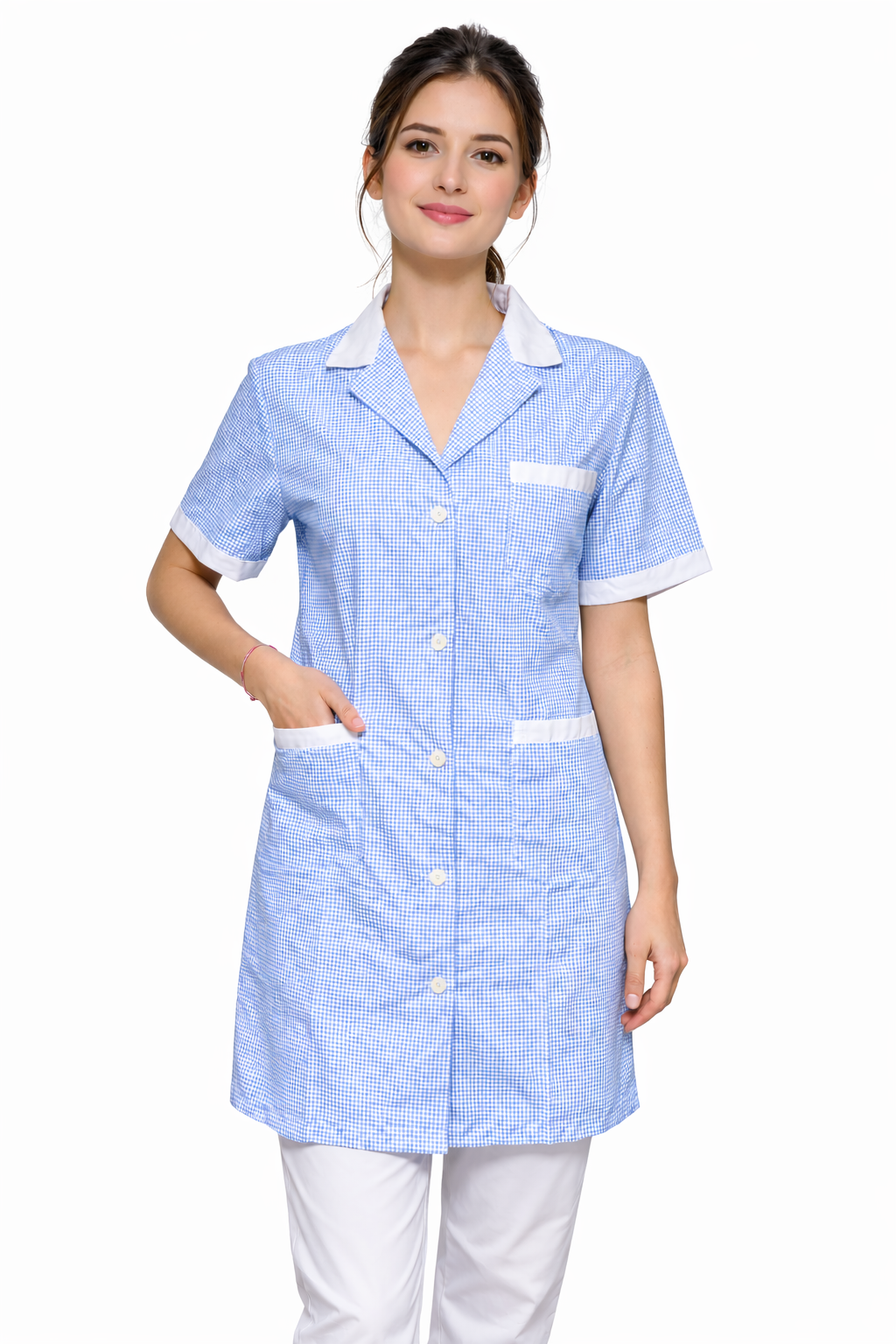CAMICE DONNA LUNGO MEZZA MANICA QUADRETTI ROSA/AZZURO