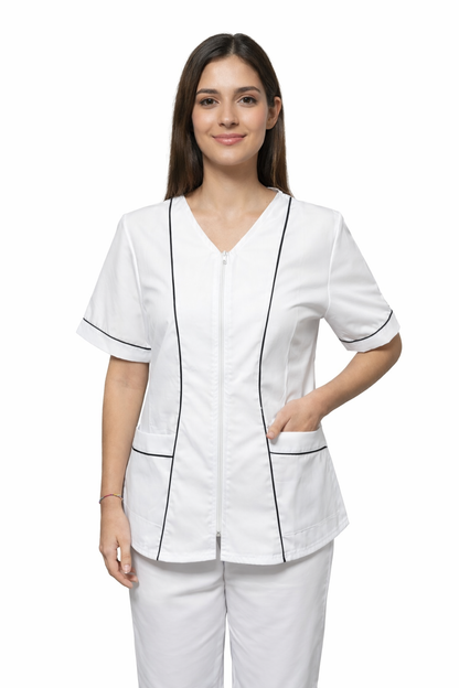 CASACCA DONNA ZIP MEZZA MANICA BIANCO/NERO PROFILO A CONTRASTO