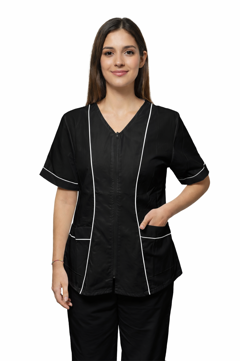 CASACCA DONNA ZIP MEZZA MANICA BIANCO/NERO PROFILO A CONTRASTO