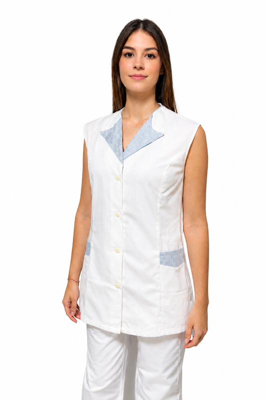 CASACCA DONNA GIROMANICA BIANCO COLLO RIGATO GRIGIO