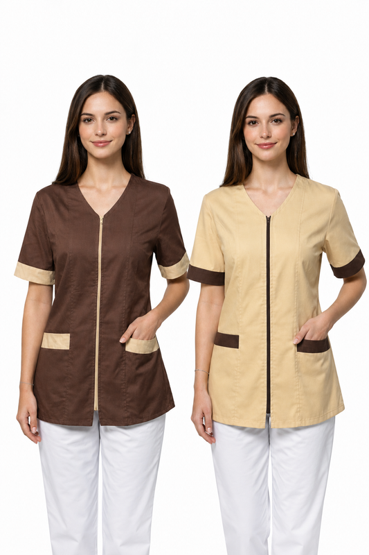 CASACCA DONNA ZIP MEZZA MANICA MARRONE/BEIGE DETTAGLI A CONTRASTO
