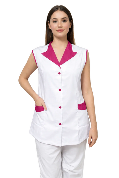 CASACCA DONNA GIROMANICA COLLO A CONTRASTO IN BIANCO/FUCSIA