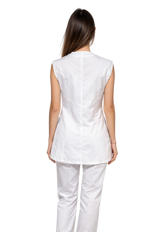 CASACCA DONNA GIROMANICA BIANCO COLLO RIGATO GRIGIO