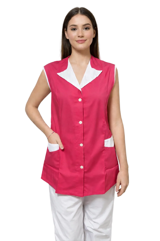 CASACCA DONNA GIROMANICA COLLO A CONTRASTO IN BIANCO/FUCSIA