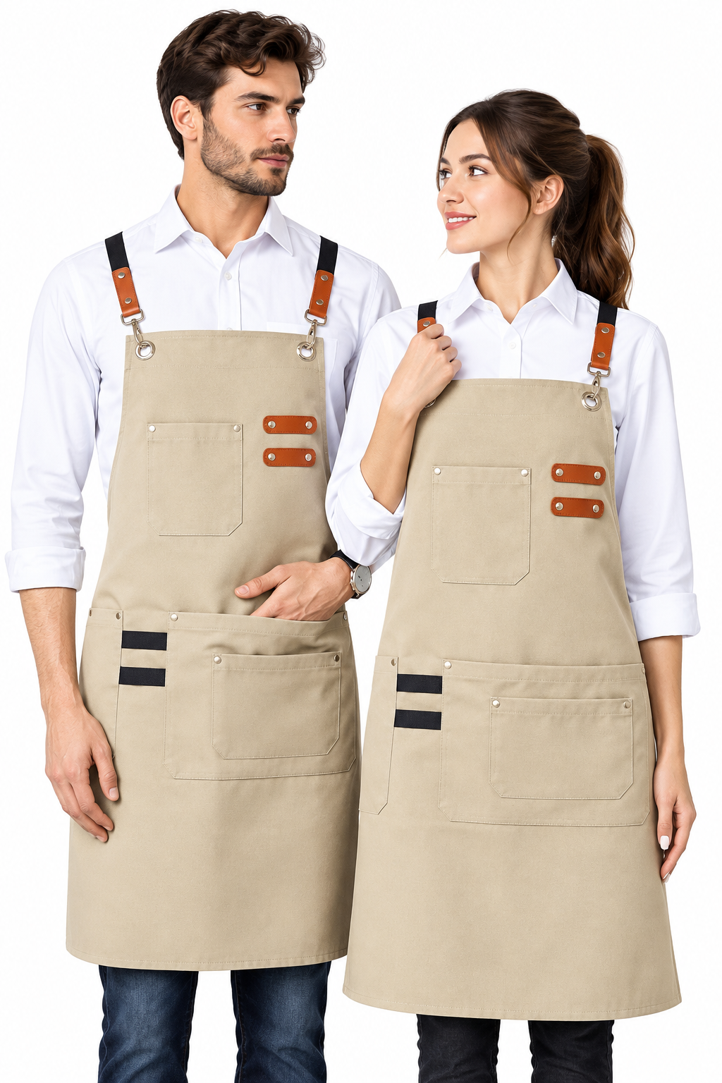 GREMBIULE BEIGE DETTAGLI IN ECOPELLE